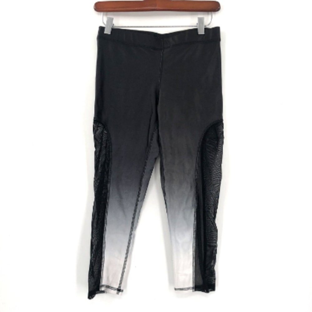 TEREZ Leggings Ombre Black Grey Side Mesh Accent Panels M Stretch Legging Pant